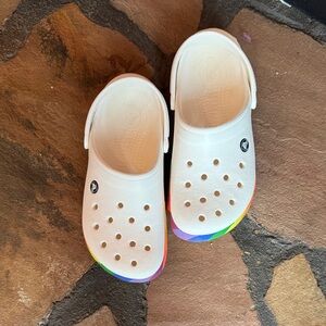 CROCS unisex White Sandals with Colorful Soles